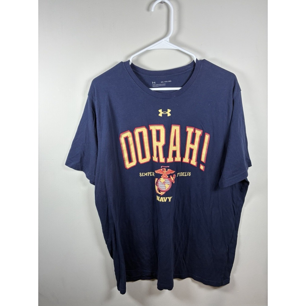 #E214 Men Under Armour 2XL NAVY OORAH SEMPER FIDELIS SHIRT